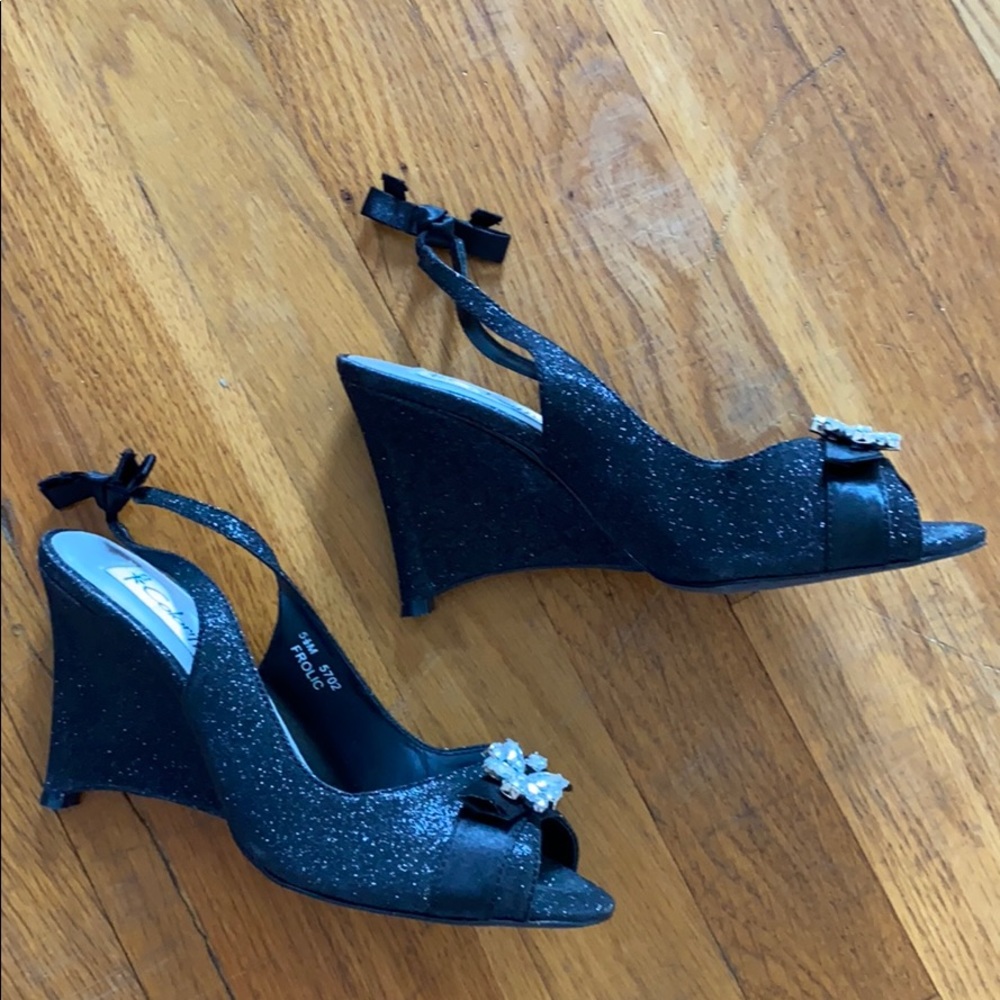 Coloriffic Black Wedge Sparkly Heels